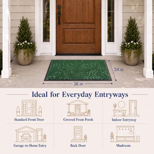 Yimobra Large Door Mat Outside Entrance, Floral Outdoor Mat, 36x24,Green - Image 2