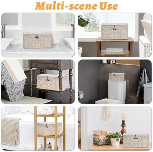 Sumnacon Wicker Basket with Lid,Tampon Holder for Bathroom,Whitewash,Medium - Image 7