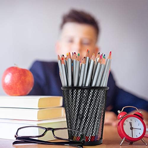 SLSON 4 Pack Pen Holder Metal Mesh Pencil Holders Round Shaped Pen Holders for Desk Office Wire Mesh Container Pen Organizer,Black - Image 5