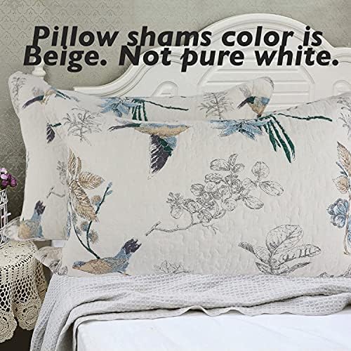 Brandream 100% Cotton Quilted Pillow Shams 2-Piece Standard Size American Country Birds Printing Pillow Shams Bedroom Decor, Beige - Image 2