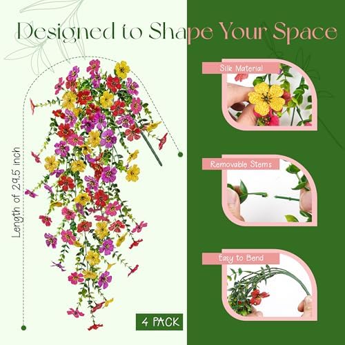 Der Rose UV Resistant Artificial Hanging Flowers for Outdoors, 4Pcs Silk Fake Dasiy Faux Hanging Flowers for Outdoor Planter Porch Balcony Yard Decor - Image 3