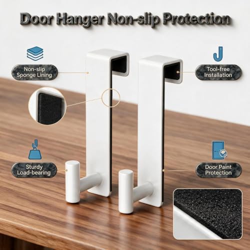 2-Pack Over The Door Hooks - Stainless Steel Rustproof Door Hangers Non-Marking and Tool-Free Easy Install​​ Organizer Towel Rack for 1-3/4 Inch Doors, - Image 4