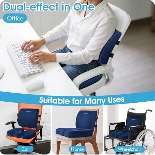 CushZone X-Large Seat Cushion and Lumbar Support Pillow for Office, Blue - Image 5
