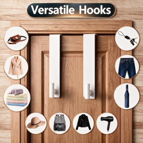 2-Pack Over The Door Hooks - Stainless Steel Rustproof Door Hangers Non-Marking and Tool-Free Easy Install​​ Organizer Towel Rack for 1-3/4 Inch Doors, - Image 5