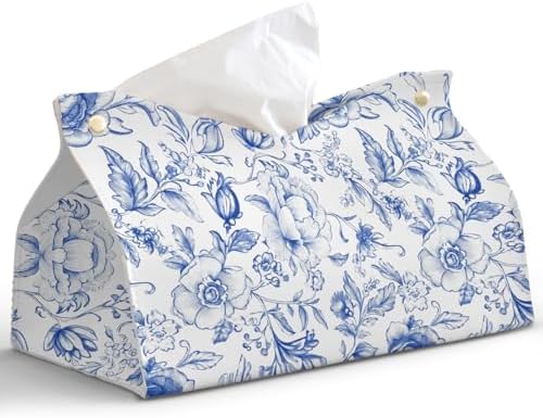 Blue Chinoiserie Tissue Box Cover Rectangle for Desk Decor by PaJiaNi