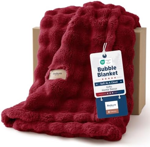 Bedsure Cloud Bubble Fleece Twin Blanket for Bed, Red, 60"×80" by BEDSURE