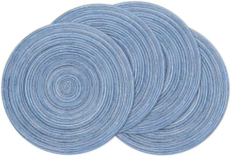 SHACOS Round Braided Placemats Set of 4 Dining Table Placemats 15 inch Circle Place Mats Easy to Clean Table Mats Indoor Outdoor, Blue Gray by SHACOS