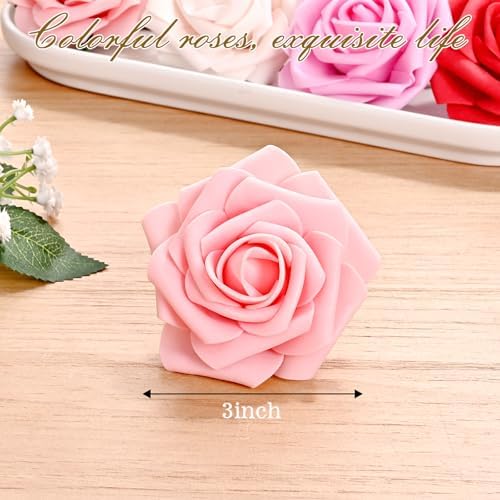 BLEUM CADE 16Pcs Artificial Flowers Fake Foam Roses with Stems for Wedding - Image 4