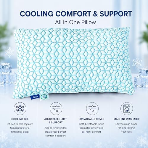 ZAYLO Cooling Bamboo Shredded Gel Memory Foam Pillow, CertiPUR-US Certified, Adjustable Height & Firmness, Bed Pillow for Side, Back & Stomach Sleepers, Standard Size - Image 3