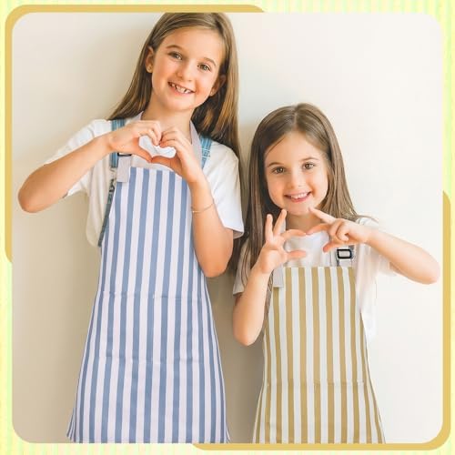 Kids Apron for Cooking Adjustable Striped Kids Apron with Pockets - Image 6
