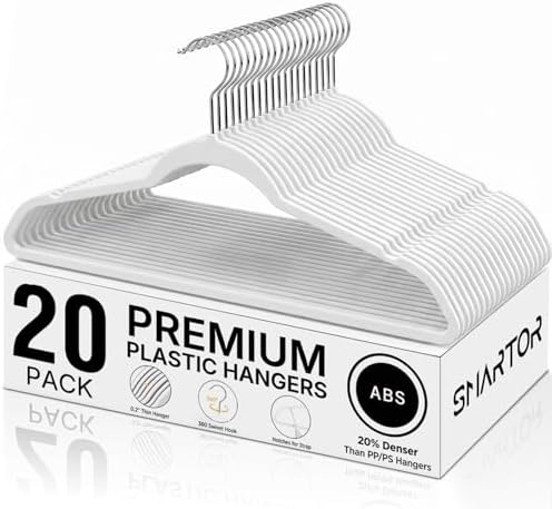 SMARTOR Plastic Hangers 20 Pack - Thin Hangers for Space Saving - White by Smartor