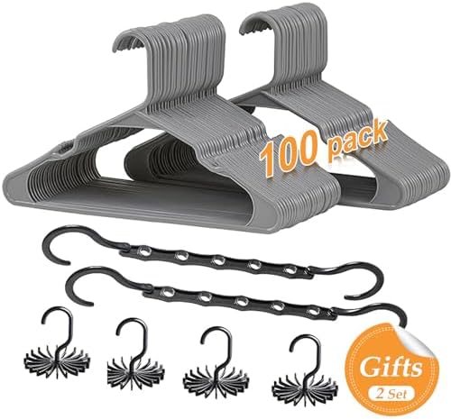 VECELO 100 Pack Plastic Hangers-Clothes Hangers Set with Shoulder Grooves for Closet Space Saving-Heavy Duty Coat Hanger,Gray - Image 2