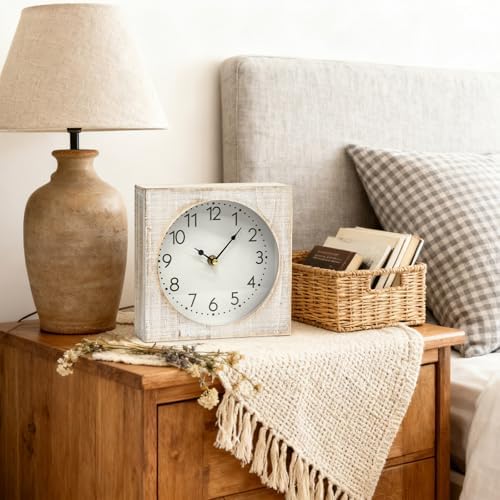 Vintage Table Clock, Square Wooden Farmhouse Table Clock Silent Non-Ticking Battery Operated Desk and Shelf Clocks for Living Room, Kitchen, Bedroom Decor - Image 5