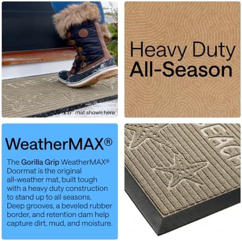 GORILLA GRIP WeatherMAX Door Mat, Indoor Outdoor Use, 29x17, Beige Beach - Image 3
