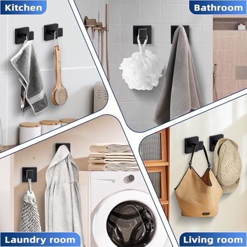 Towel Hooks for Bathrooms, Heavy Duty Wall Mounted Stainless Steel Modern Hook, 2 Pack – Ideal for Hanging Towels, Robes, Coats, in Kitchen, Bedroom, Bathroom, or Hotel (2, Matte Black) - Image 4