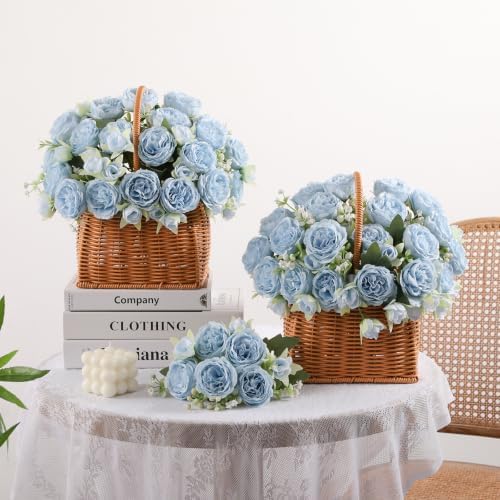 4 Bunches Peony Artificial Flowers Blue Flowers Silk Peonies Bouquets for Wedding Party Table Centerpieces Floral Arrangement Home Kitchen Decor - Image 4