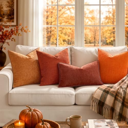 MIULEE Fall Decorative Couch Throw Pillow Covers 20x20 Inch Orange 2 Pack - Image 6