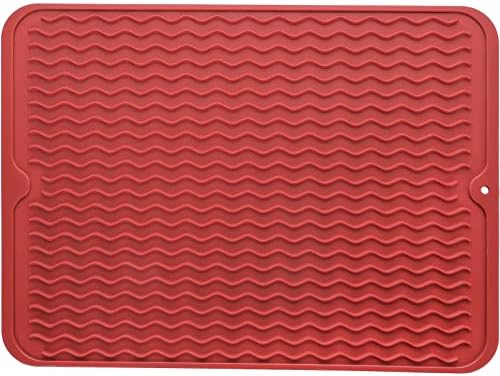 MicoYang Silicone Dish Drying Mat — Quick-Dry Ridges Counter & Sink Pad, Heat-Resistant Trivet to 450°F, Non-Slip & Dishwasher Safe, Roll-Up Storage, 18 Colors & 9 Sizes (Red, 16"×12") by MicoYang