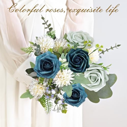 BLEUM CADE 36Pcs Artificial Flowers Fake Foam Roses with Stems for Wedding - Image 7