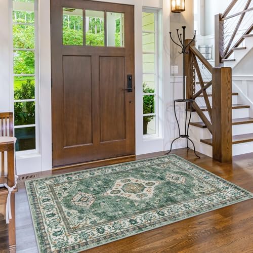 Lahome Oriental Machine Washable Rug, 3x5 Soft Green Rugs for Entryway Dorm - Image 5