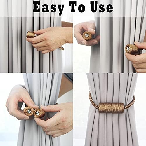 4 Pack Strong Magnetic Curtain Tiebacks Outdoor Elegant Decorative Tie Backs Modern Rope Tiebacks for Drapes Window Curtain Holdbacks for Draperies- Khaki - Image 4