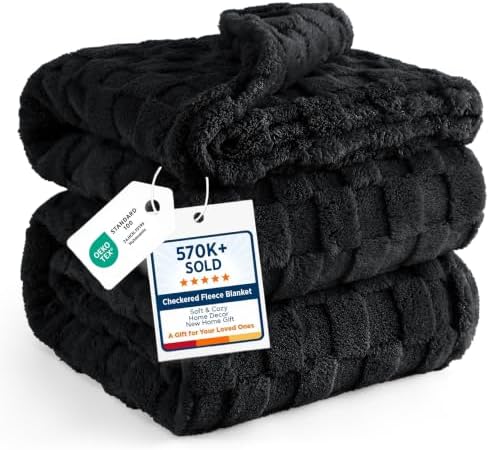 Bedsure Checkered Soft Cozy Queen Blanket for Bed, Black, 90"×90" by BEDSURE