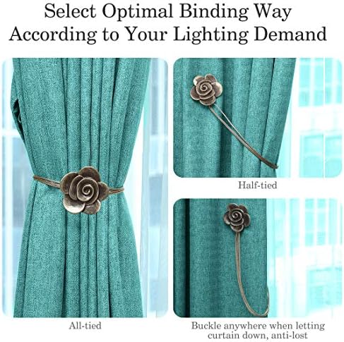 Lewondr Magnetic Curtain Tiebacks, Flower Vintage Curtain Holdbacks, Bronze - Image 4