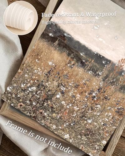 Wildflower Field Landscape Vintage Canvas Wall Art, Vertical Country Landscape Print for Home Decor, Farmhouse Muted Paintings Art Picture Aesthetic for Bedroom Bathroom Living Room Office Decor (8" x 10"-UNFRAMED) - Image 3