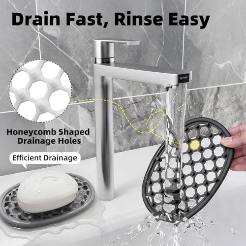2 Pack Soap Dish for Shower, Non-Slip Silicone Bar Soap Holder with Efficient Drainage Holes for Bathroom Sink, Self Draining Soaps Saver Pad for Shower Niche, Shelf (Black- 2Pcs) - Image 5