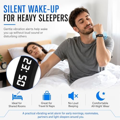 Vibrating Alarm Wristband Silent Wearable Watch Digital Clock for Heavy and Deep Sleepers Adults Deaf Hearing Impaired Men Women Wake Up Bracelet Fitness Reminder Multifunctional - Image 3