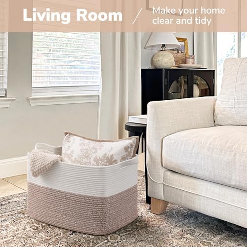 Goodpick 50L Large Woven Storage Basket, 18" x 14" x 12", Brown - Image 2