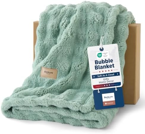 Bedsure Cloud Bubble Fleece Twin Blanket for Bed, Sage Green, 60"×80" by BEDSURE