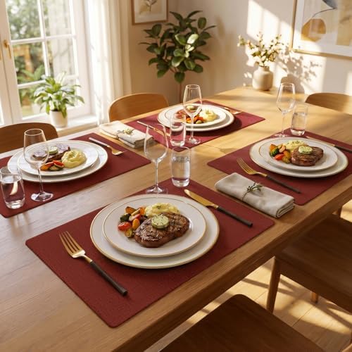 Romanstile Faux Leather Vinyl Placemats Set of 8, Red - Image 2