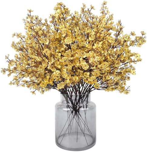 16Pcs Artificial Babys Breath Flowers Real Touch Gold Flowers Decoration by HIAGROW