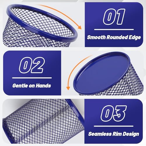Segarty Pen Cup, 6 Pack Round Cute Dark Blue Pen Holder for Desk, Wire Mesh Pencil Holder Container Set, Desktop Organizer for Office Supplies, Maker, School, Home Storage, Makeup Brush - Image 3