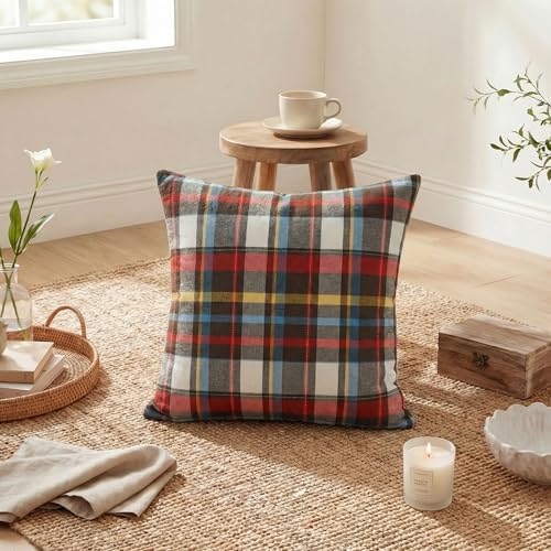 AVOIN colorlife Spring Summer Red Brown Blue Plaid Decorative Throw Pillow Covers, 18 x 18 Inch Holiday Scottish Tartan Cushion Case Farmhouse Decoration for Sofa Couch Set of 2 - Image 5