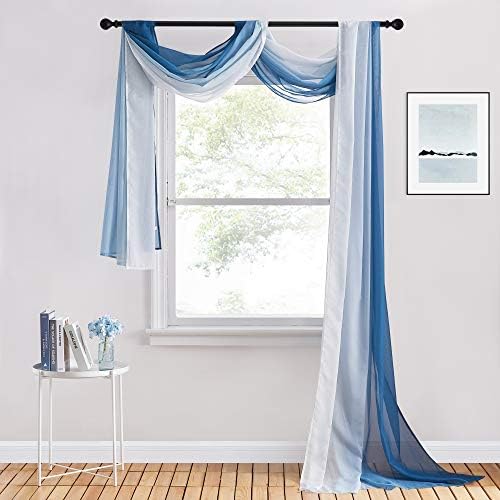 NICETOWN Navy Blue Ombre Sheer Scarf Curtains Valances, Elegant Backdrop Voile Texture for Indoor Outdoor Wedding Ceremony/Party/Pergola Canopy, Set of 2, W60 x L216 - Image 3