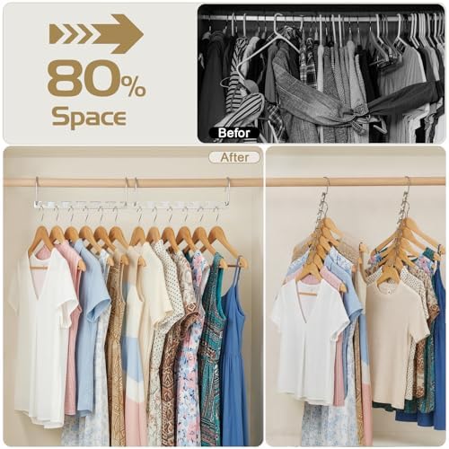 HOUSE DAY 10.5 Inch Closet Space Saving Wardrobe Clothing Magic Hangers Oragnizer Heavy Chrome Hangers, Updated Hook Design Pack of 8 - Image 3