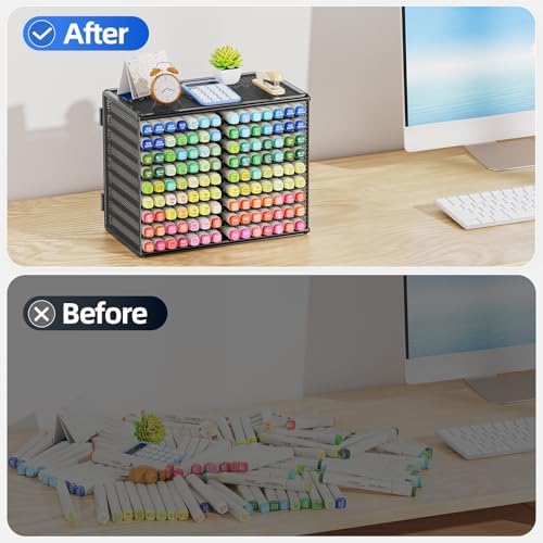 Marbrasse Mesh Marker Organizer, Metal Desktop Storage Rack for 126 Markers, Pens, Pencils, 9 Tier Marker Holder for Office Classroom & Home Art Supplies(Black) - Image 6