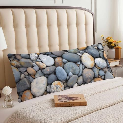 Sea Pebble Body Pillow Pillowcase, Beach Stones Rocks Farmhouse Body Pillow Cushion Covers, 20x54 Inch Bedding Pillows Protector Large Pillow Cases for Home Couch Sofa, Gray - Image 3