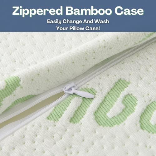 Memory Foam Rayon Bamboo Pillows Queen Size Set of 2 for Sleeping [Adjustable] - Cool & Breathable Cover with Zipper Rayon Bamboo Pillowcase - Relieves Neck Pain - Back/Stomach/Side Sleeper - Image 5