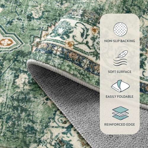 Lahome Oriental Machine Washable Rug, 3x5 Soft Green Rugs for Entryway Dorm - Image 7