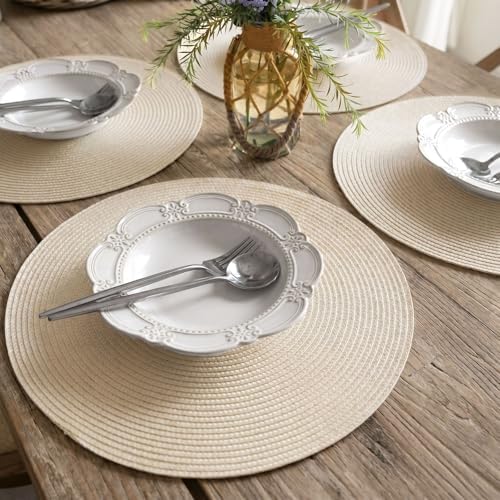 FunWheat Round Braided Placemats Set of 4 Table Mats for Dining Tables Woven Washable Non-Slip Place mats 15inch (Beige, 4pcs) - Image 5