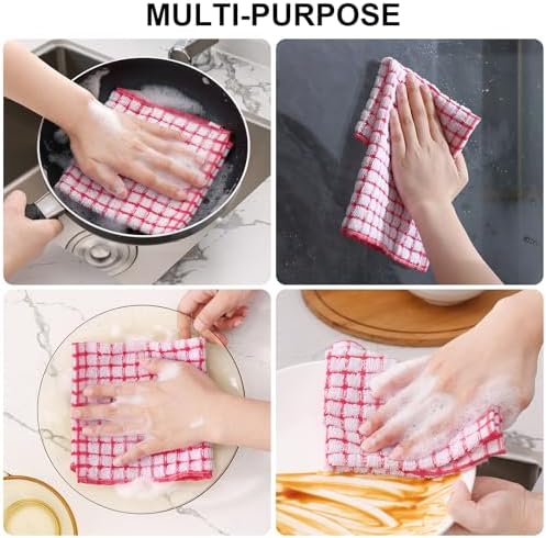 Kitinjoy Cotton 15 Pack Terry Kitchen Dish Cloths, Red - Image 4