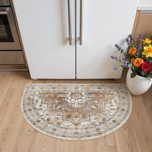 Madane Washable Half Circle Round Rug 2x3 Small Moon Rugs, Turmeric/Grey - Image 4
