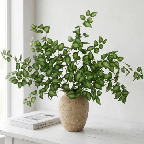 Daynight 12 Pcs Artificial Eucalyptus Leaves Stems, 35″ Long Stem Silk Plum Foliage Branches, Flexible Silk Faux Greenery for Farmhouse, Home, Kitchen and Table Centerpiece DIY Decor (12, Green) by Unknown