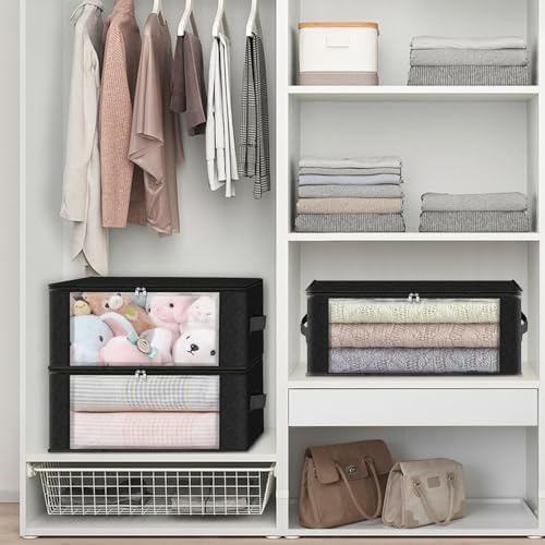 HomeHacks 4-Pack Clothes Organizer Storage Bags, 35L Storage Bins, Black - Image 5