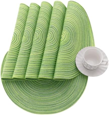 SHACOS Round Placemats Set of 8 Washable 15 inch Round Table Mats Braided Non Slip Fabric Place Mats for Dining Table Indoor Outdoor (Mixed Color Pea Green, 8) - Image 2