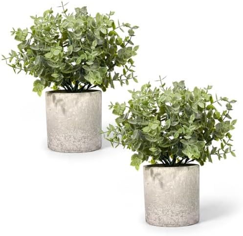 Velener 2 Pcs Large Fake Plants Eucalyptus, Artificial Plants Indoor for Shelf, Potted Eucalyptus Plants for Home/Bathroom/Pottery Barn/Desk/Farmhouse/Coffee Table Decor (Sage Green) by Velener
