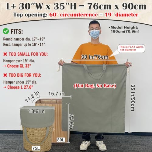 Cotton Canvas Laundry Bag 30"Wx 35"H with Handles Drawstring, CottonGray - Image 2